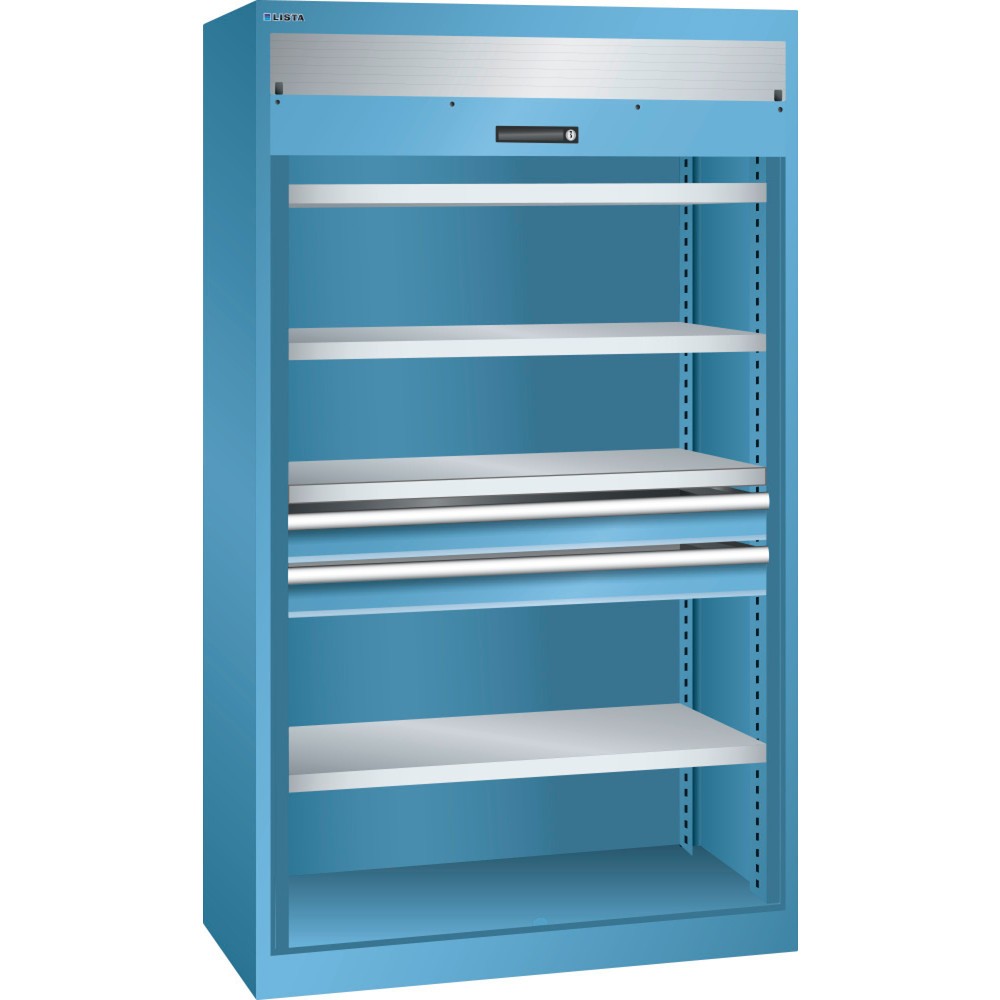 Armoire à charge lourde LISTA 54x27E, (lxPxH) 1 100x641x1 950 mm, 2 tiroirs, volet roulant, bleu clair