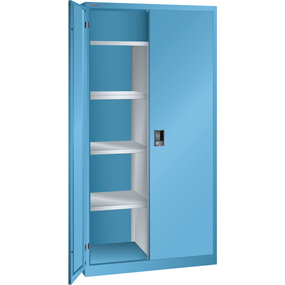 Armoire à linge et vestiaire LISTA, (lxPxH) 1 000x500x1 950 mm, 4 étagères réglables, bleu clair, KEY Lock