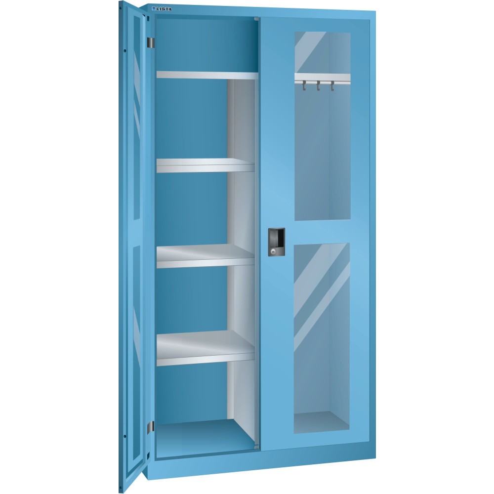 Armoire à linge et vestiaire LISTA, (lxPxH) 1 000x500x1 950 mm, 4 étagères réglables, bleu clair, KEY Lock