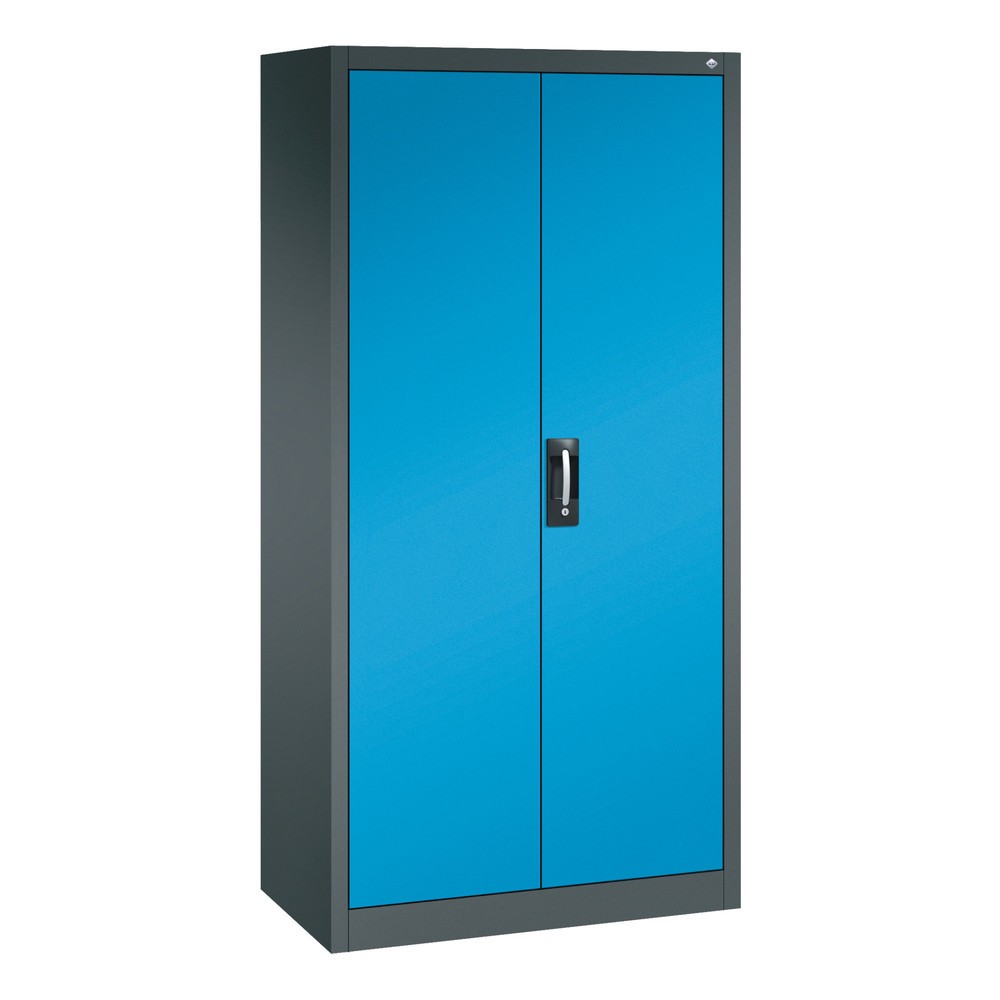 Armoire à outils C+P, tiroirs 4 x 174 mm, 6 tablettes, largeur 930 mm, gris anthracite, bleu clair