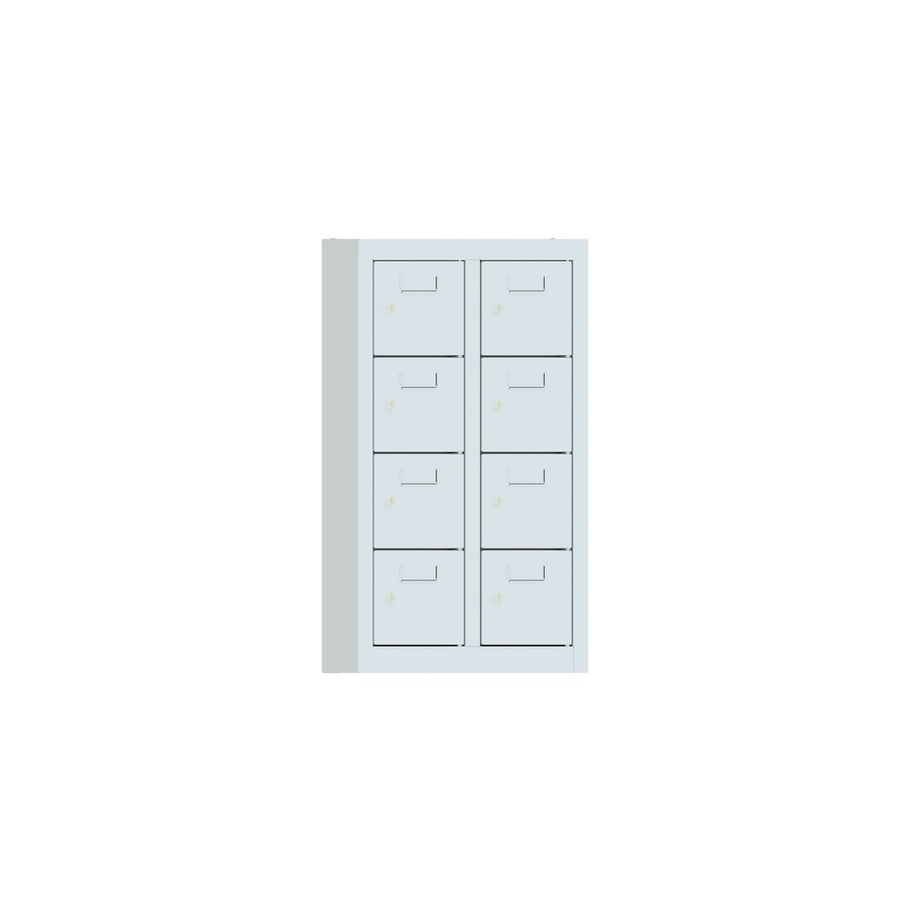 Armoire à petits compartiments PAVOY, 8 compartiments, H x l x P 815 x 460 x 200 mm, avec porte-étiquettes, gris clair, gris clair