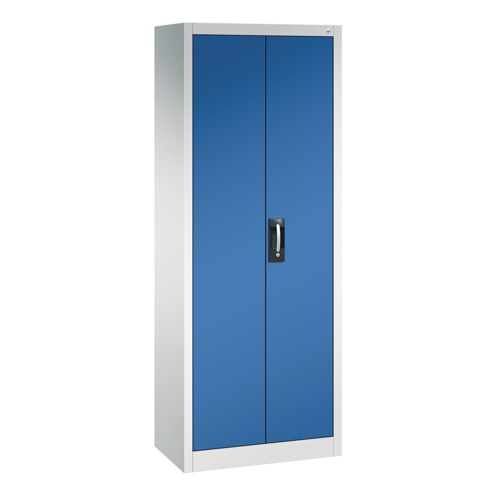 Armoire à portes battantes d’atelier C+P avec 4 tablettes, H x l x P 1 950 x 700 x 400 mm, gris clair, bleu gentiane