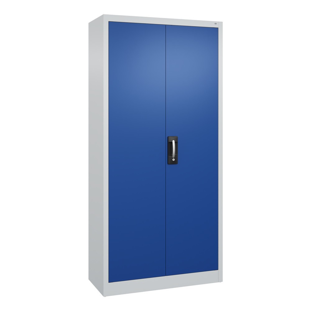 Armoire à portes battantes d’atelier C+P avec 4 tablettes, H x l x P 1 950 x 930 x 400 mm, gris clair, bleu gentiane