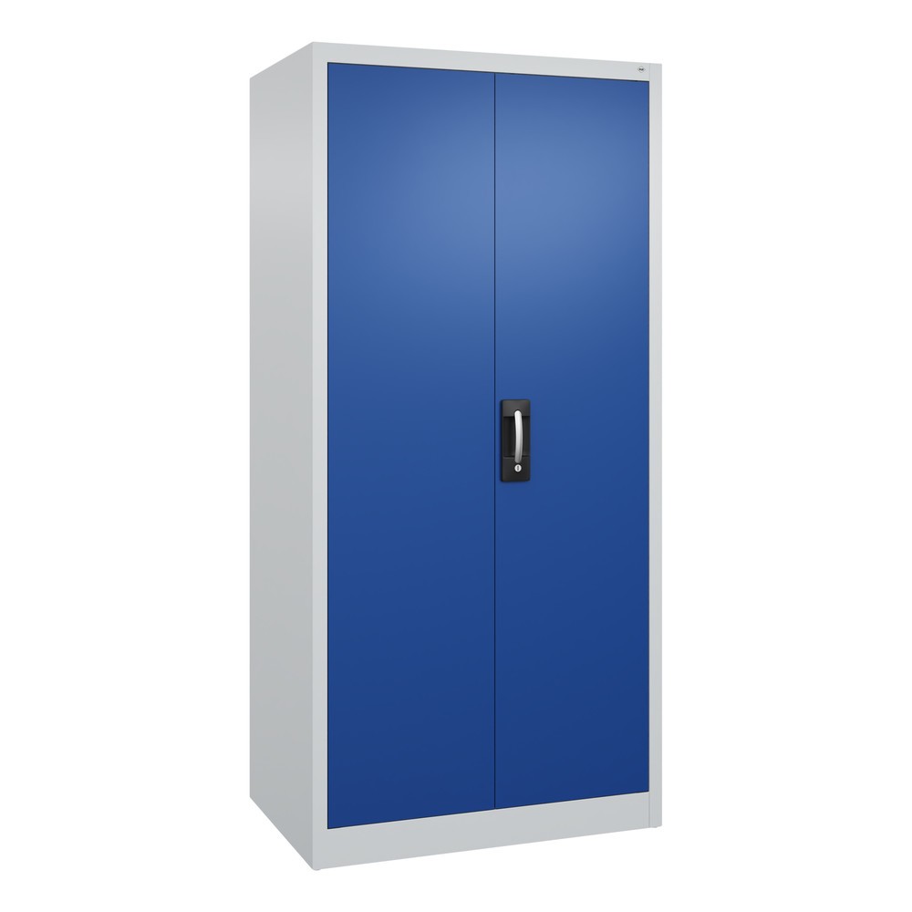 Armoire à portes battantes d’atelier C+P avec 4 tablettes, H x l x P 1 950 x 930 x 600 mm, gris clair, bleu gentiane