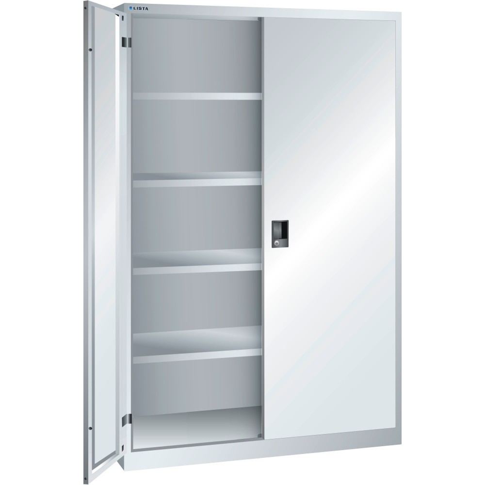 Armoire à portes battantes LISTA, (lxPxH) 1 250x580x1 950 mm, 4 étagères réglables, gris clair, CODE Lock