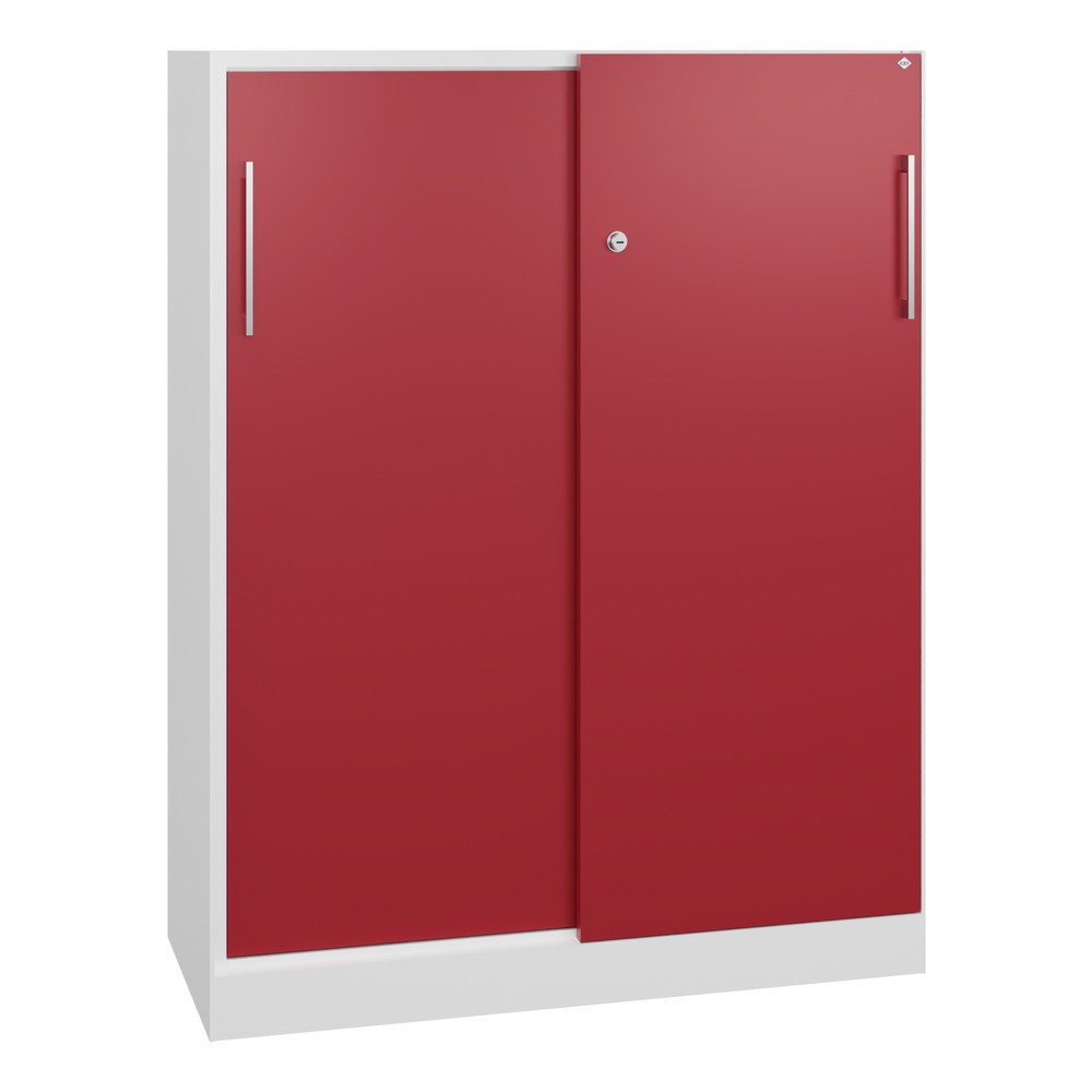 Armoire à portes coulissantes C+P Asisto, 3 hauteurs de classeur, largeur 1 000 mm, blanc signalisation, rouge rubis