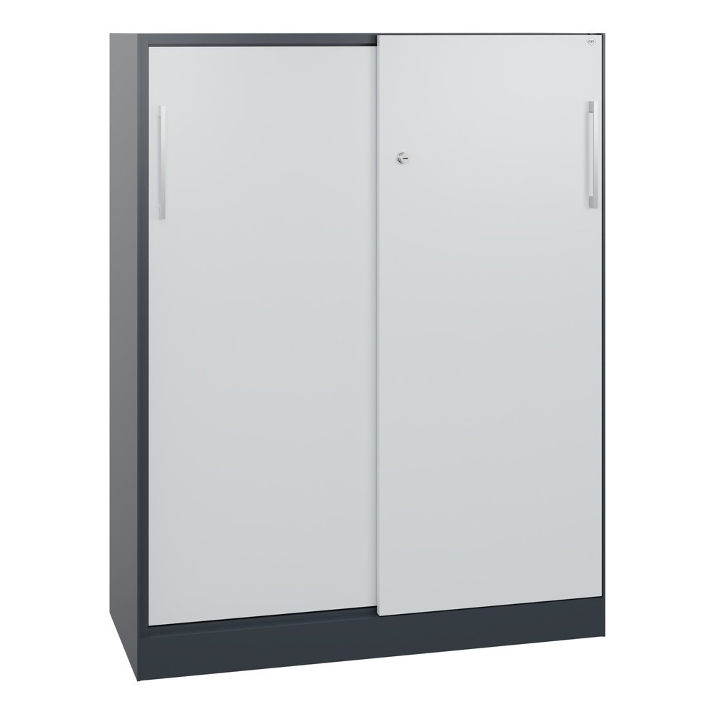 Armoire à portes coulissantes C+P Asisto, 3 hauteurs de classeur, largeur 1 000 mm, gris anthracite, gris clair