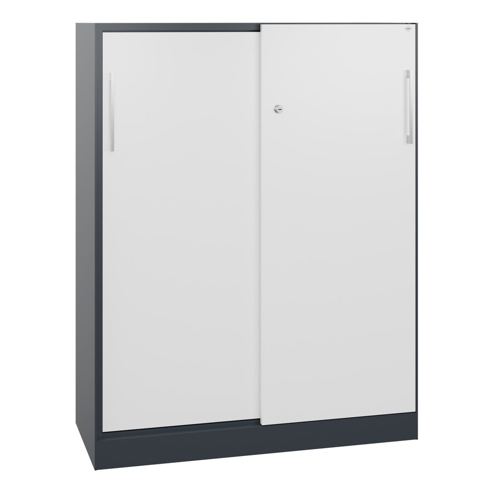 Armoire à portes coulissantes C+P Asisto, 3 hauteurs de classeur, largeur 1 000 mm, gris anthracite, blanc signalisation