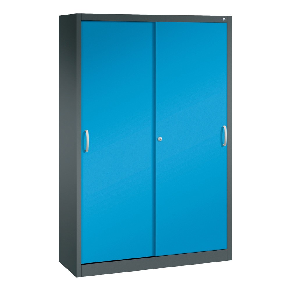 Armoire à portes coulissantes, H x l x P 1 950 x 1 200 x 400 mm, gris anthracite, bleu clair