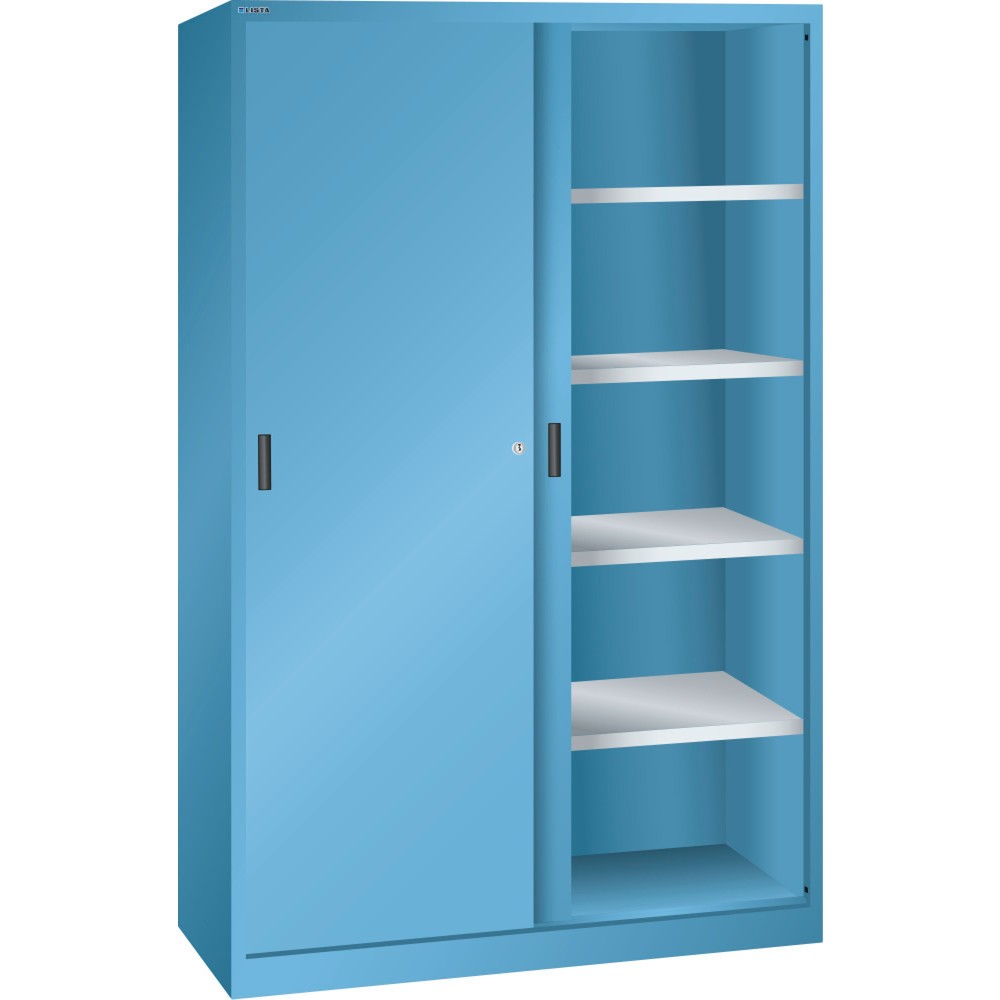 Armoire à portes coulissantes LISTA, (lxH) 1 000 x 1 950 mm, 4 étagères réglables, profondeur 400 mm, bleu clair