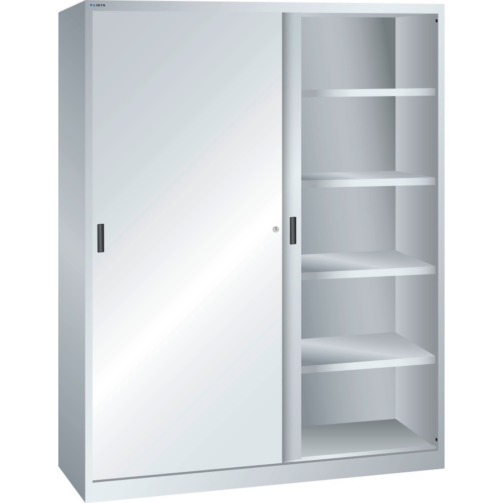 Armoire à portes coulissantes LISTA, (lxPxH) 1 500x400x1 950 mm, 8 étagères réglables, gris clair