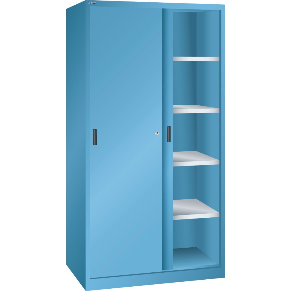 Armoire à portes coulissantes LISTA, (lxPxH) 1 000x580x1 950 mm, 8 étagères réglables, bleu clair