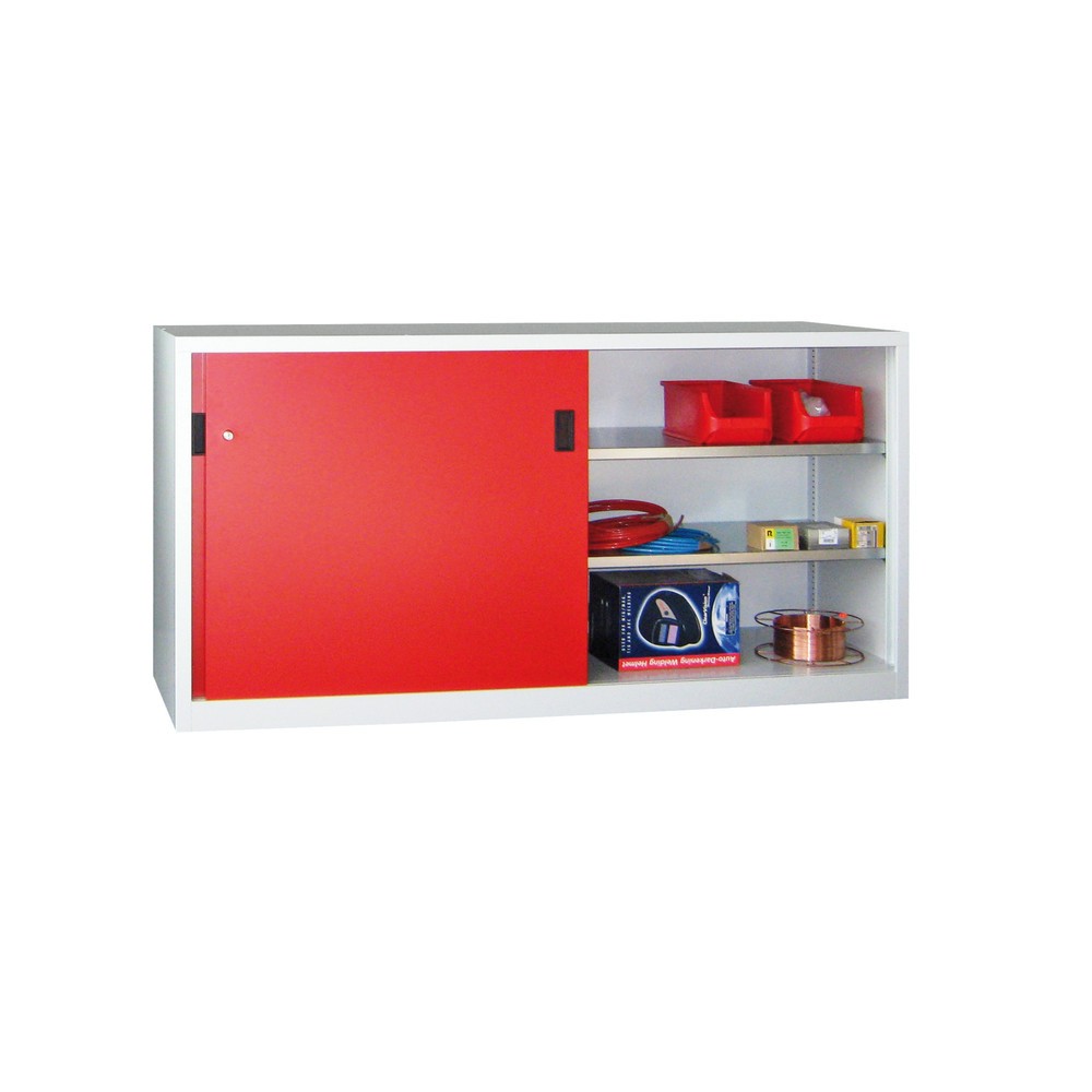 Numéro de l'image du produit 1: Armoire à portes coulissantes PAVOY avec 2 tablettes, HxlxP 1 000 x 1 000 x 600 mm, rouge feu, gris clair