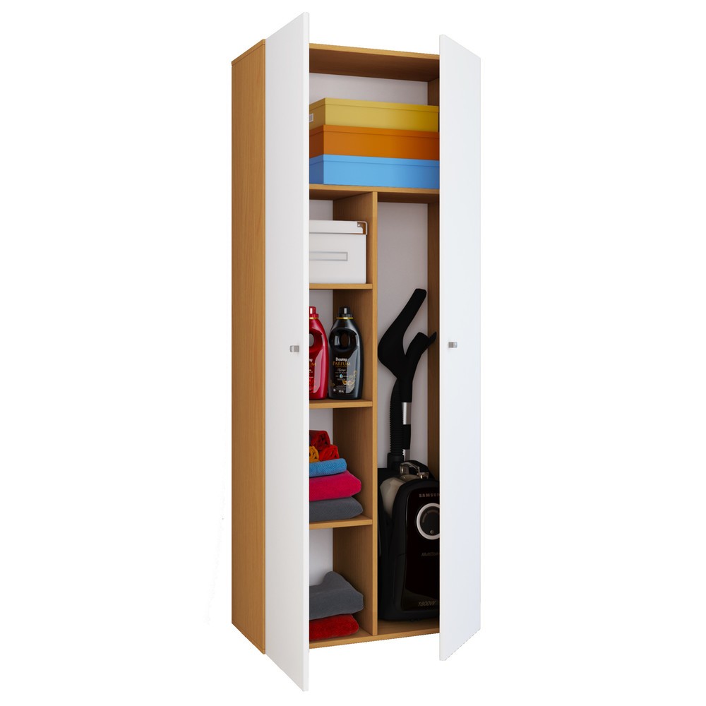 Armoire à produits d’entretien Vandol II avec portes, hêtre/blanc