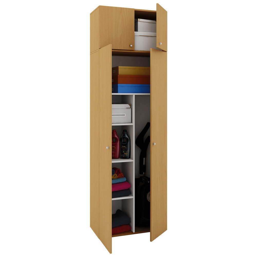 Armoire à produits d’entretien Vandol II, avec portes et surmeuble, hêtre