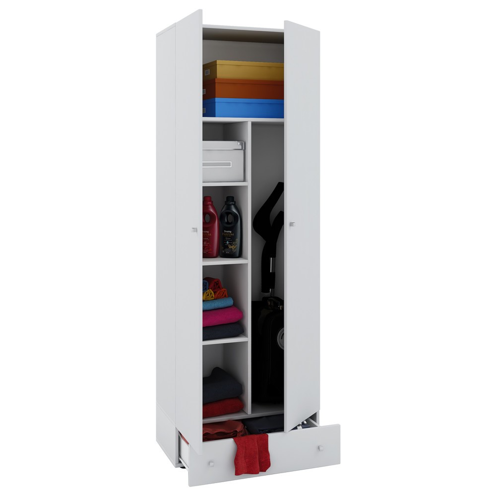 Armoire à produits d’entretien Vandol II, avec portes et tiroir, blanc