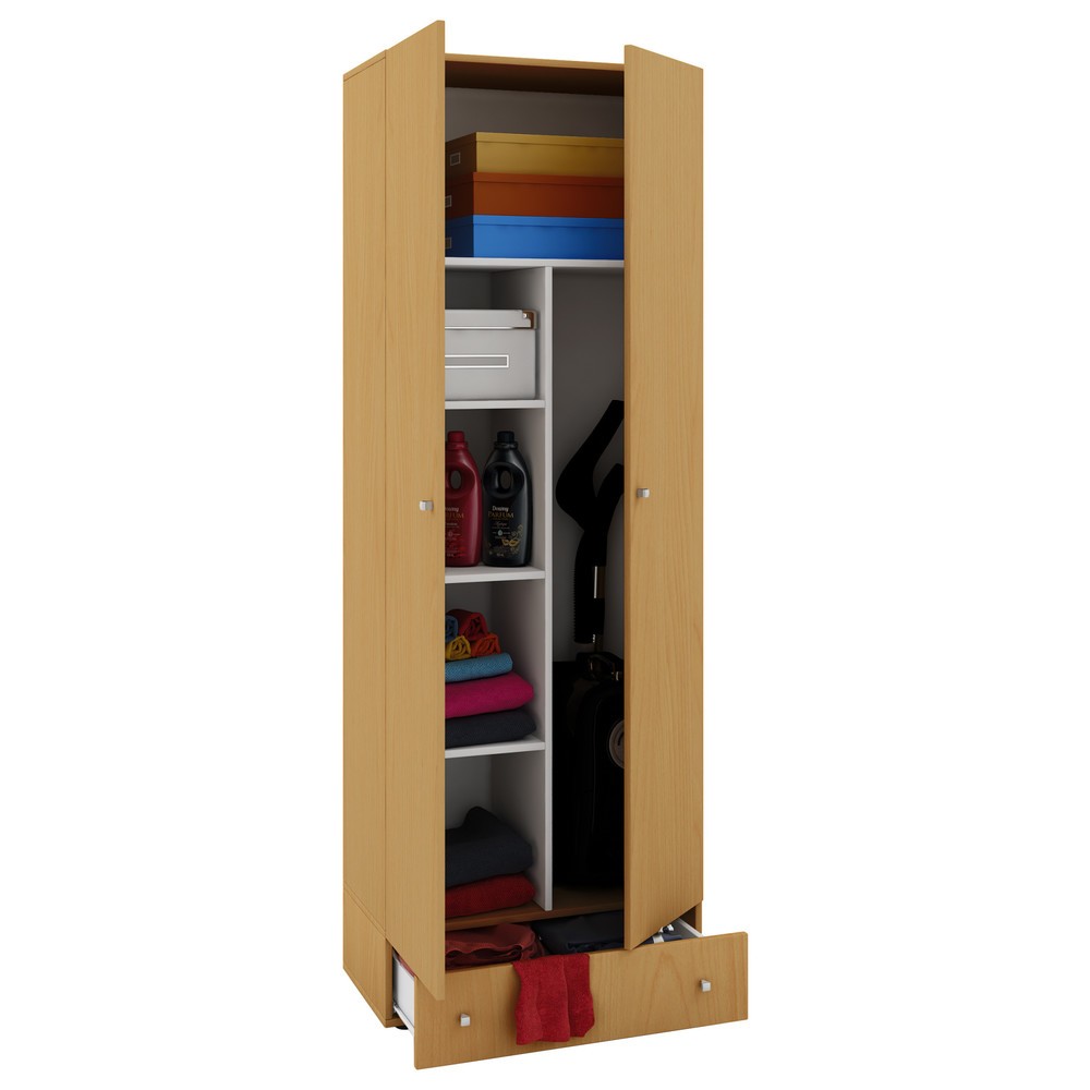 Armoire à produits d’entretien Vandol II, avec portes et tiroir, hêtre