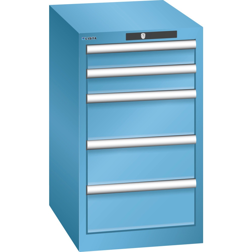 Armoire à tiroirs LISTA 18x27E, (lxPxH) 411x572x700 mm, 5 tiroirs, 2 x 75 / 3 x 150, bleu clair, CODE Lock