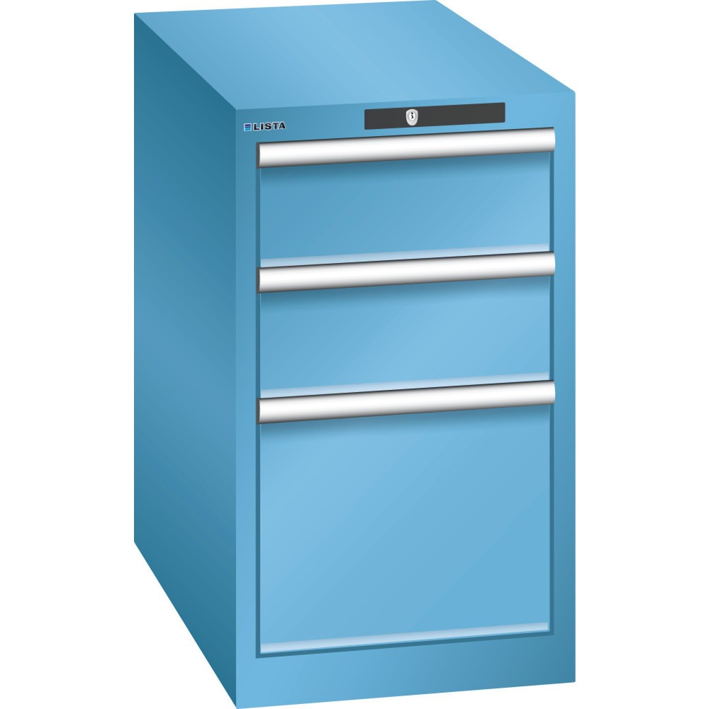 Armoire à tiroirs LISTA 18x36E, (lxPxH) 411x725x700 mm, 3 tiroirs, 2 x 150 / 1 x 300, bleu clair, CODE Lock