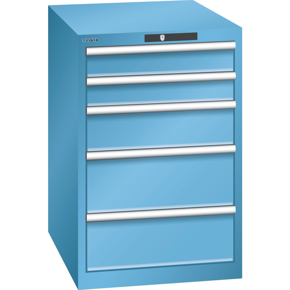 Armoire à tiroirs LISTA 27x36E, (lxPxH) 564x725x850 mm, 5 tiroirs, 2 x 100 / 1 x 150 / 2 x 200, bleu clair, KEY Lock