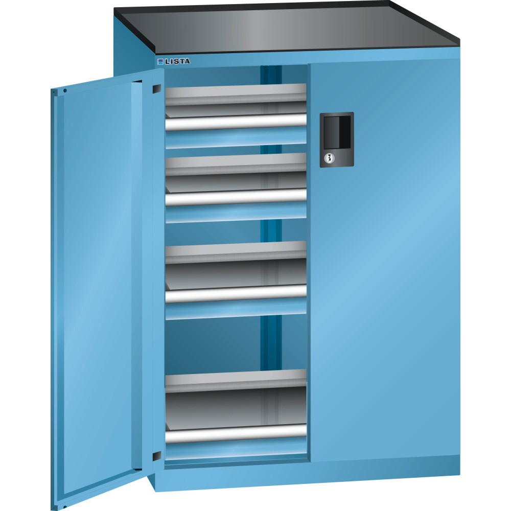 Armoire à tiroirs LISTA 36x27E, (lxPxH) 717x600x1 020 mm, 4 tiroirs capacité de charge 200 kg, 4 x 75, bleu clair, KEY Lock