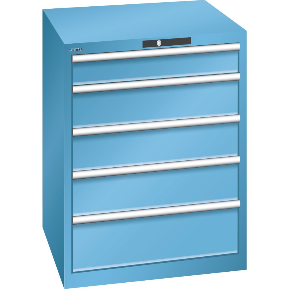 Armoire à tiroirs LISTA 36x36E, (lxPxH) 717x725x850 mm, 5 tiroirs capacité de charge 200 kg, bleu clair, CODE Lock