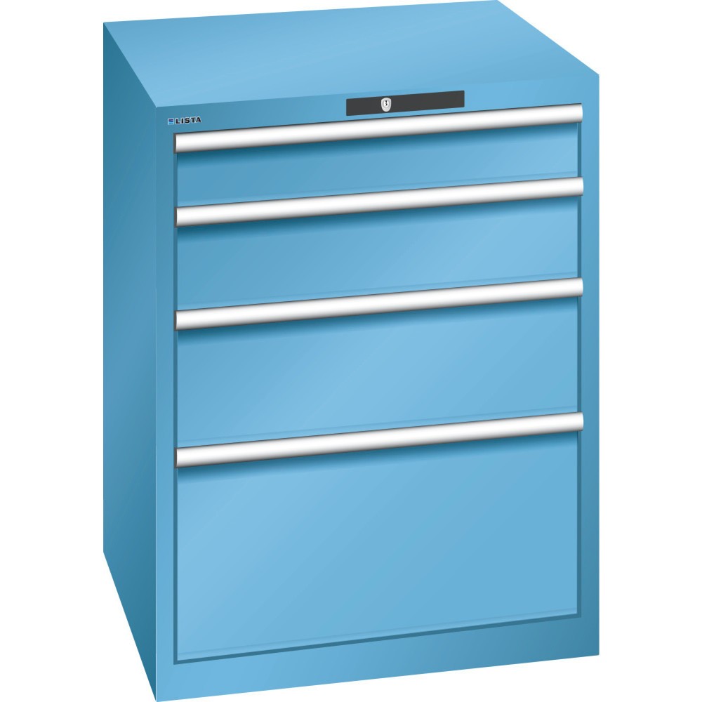 Armoire à tiroirs LISTA 36x36E, (lxPxH) 717x725x850 mm, 4 tiroirs, hauteurs de façade 100-300 mm, bleu clair, RFID Lock