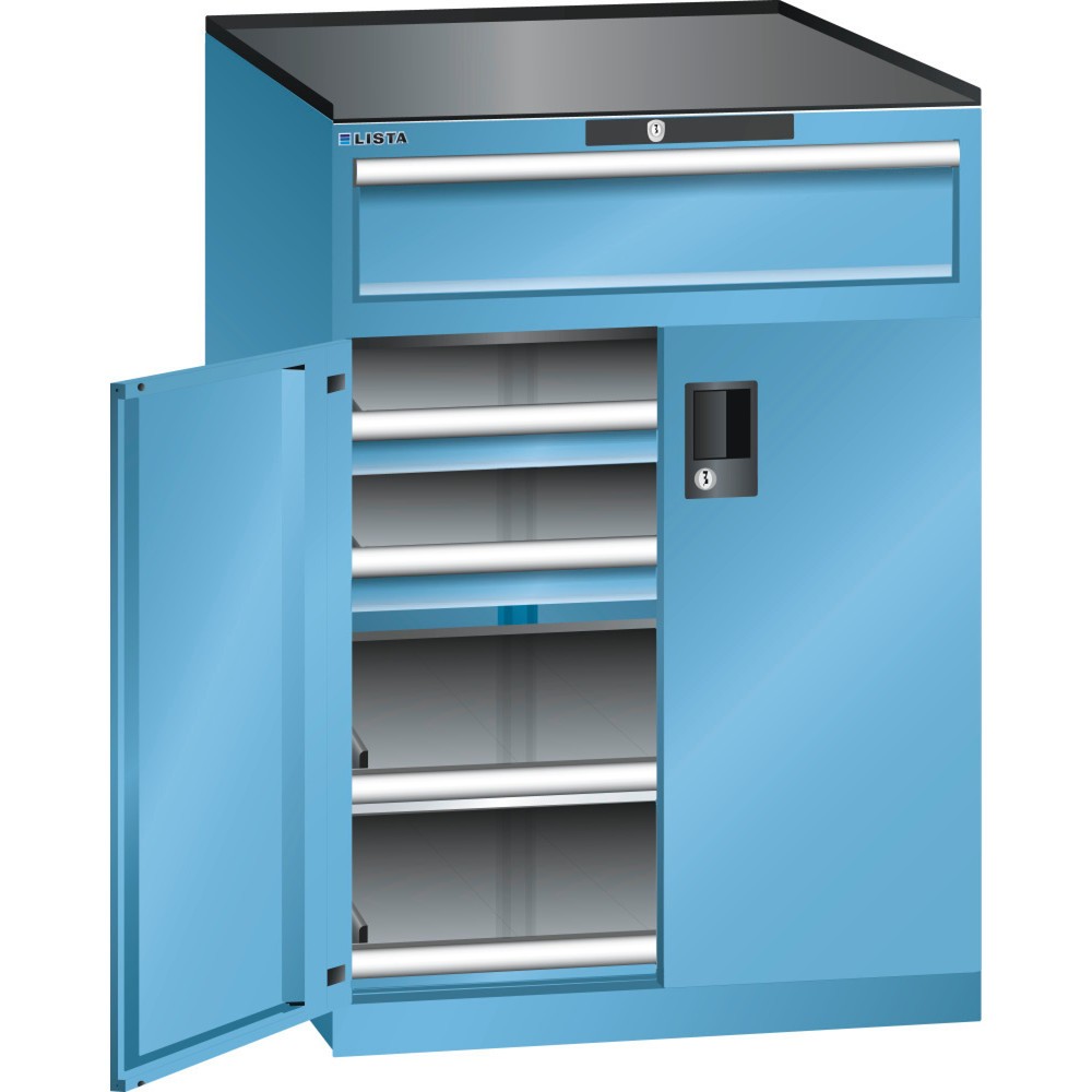 Armoire à tiroirs LISTA 36x36E, (lxPxH) 717x753x1 020 mm, 3 tiroirs, 1 x 150 en haut, 2 x 75, bleu clair, KEY Lock