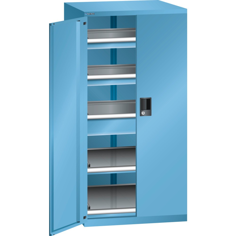 Armoire à tiroirs LISTA 36x36E, (lxPxH) 717x753x1 450 mm, 3 tiroirs, capacité de charge 200 kg, 2 x 75 / 1 x 150, bleu clair, KEY Lock