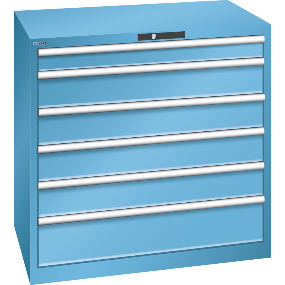 Armoire à tiroirs LISTA 54x36E, (lxPxH) 1 023x725x1 000 mm, 6 tiroirs capacité de charge 200 kg, bleu clair, CODE Lock