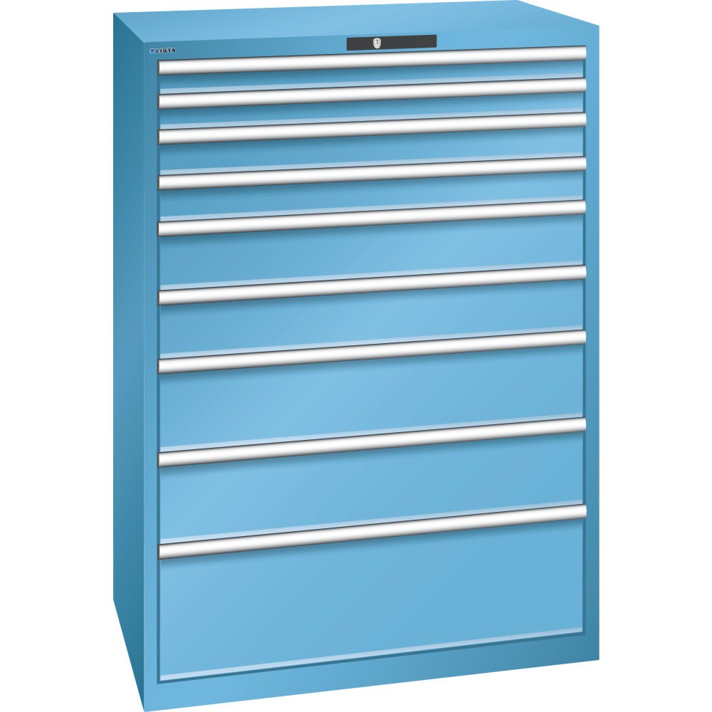 Armoire à tiroirs LISTA 54x36E, (lxPxH) 1 023x725x1 450 mm, 9 tiroirs capacité de charge 200 kg, bleu clair, RFID Lock