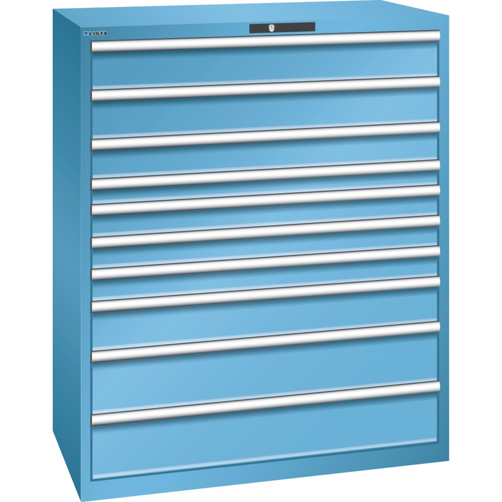 Armoire à tiroirs LISTA 64x36E, (lxPxH) 1 193x725x1 450 mm, 10 tiroirs capacité de charge 200 kg, bleu clair, KEY Lock