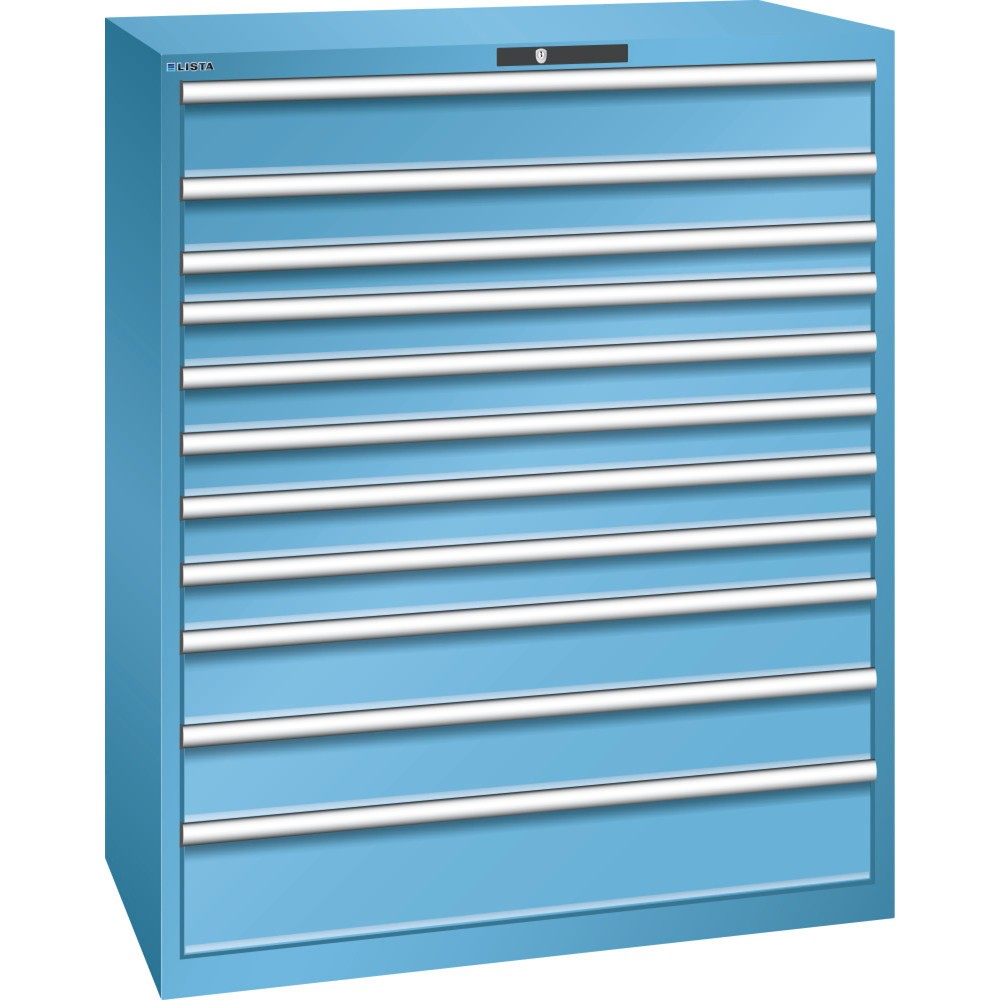 Armoire à tiroirs LISTA 64x36E, (lxPxH) 1 193x725x1 450 mm, 11 tiroirs capacité de charge 200 kg, bleu clair, KEY Lock