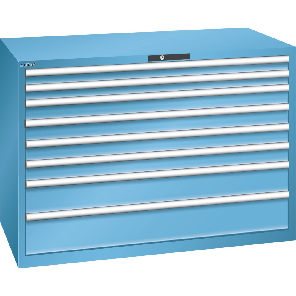 Armoire à tiroirs LISTA 78x36E, (lxPxH) 1 431x725x1 000 mm, 8 tiroirs, hauteurs de façade 75-200 mm, bleu clair, KEY Lock