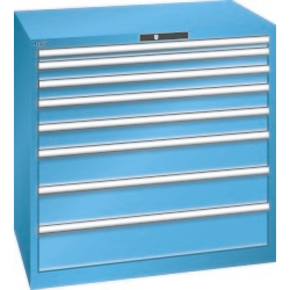 Armoire à tiroirs LISTA, tiroirs 1x50 + 2x75 + 2x100 + 2x150 + 1x200 mm, capacité de charge 75 kg par tiroir, largeur 1 023 mm, bleu clair