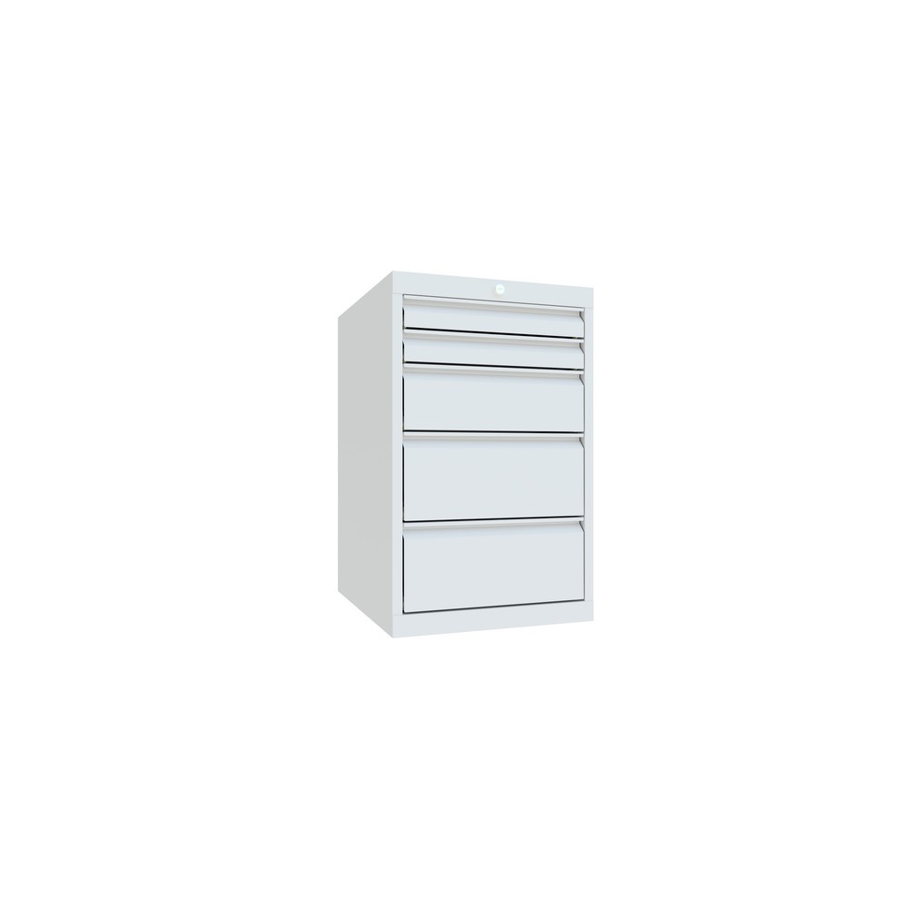 Armoire à tiroirs PAVOY, hauteur 800 mm, tiroirs 2 x 75 mm + 1 x 150 mm + 2 x 200 mm, largeur 500 mm, gris clair, gris clair