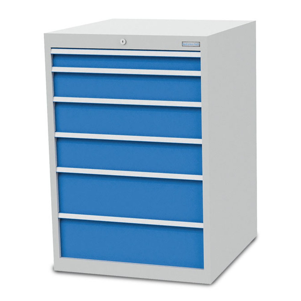 Armoire établi R 24-24 Bedrunka+Hirth, H x l x P 1 019 x 705 x 736 mm, gris clair, bleu clair, 6 tiroirs 1 x 75 + 1 x 125 + 2 x 150 + 2 x 200 mm