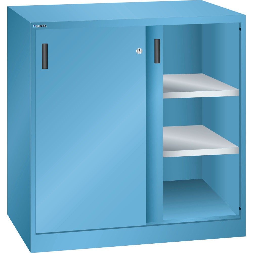 Armoire d'appoint LISTA avec portes coulissantes, (lxPxH) 1 000x500x1 000 mm, 2 étagères réglables, bleu clair