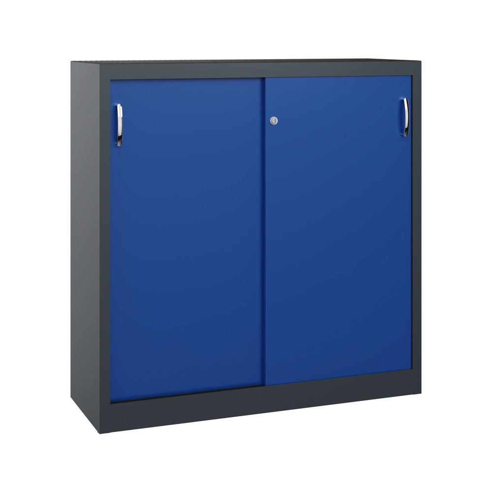 Armoire d’appoint d’atelier C+P avec 2 tablettes, H x l x P 1 200 x 1 200 x 400 mm, gris anthracite, bleu gentiane