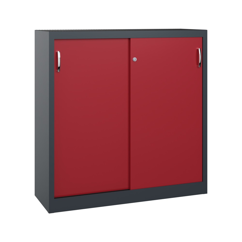 Armoire d’appoint d’atelier C+P avec 2 tablettes, H x l x P 1 200 x 1 200 x 400 mm, gris anthracite, rouge rubis