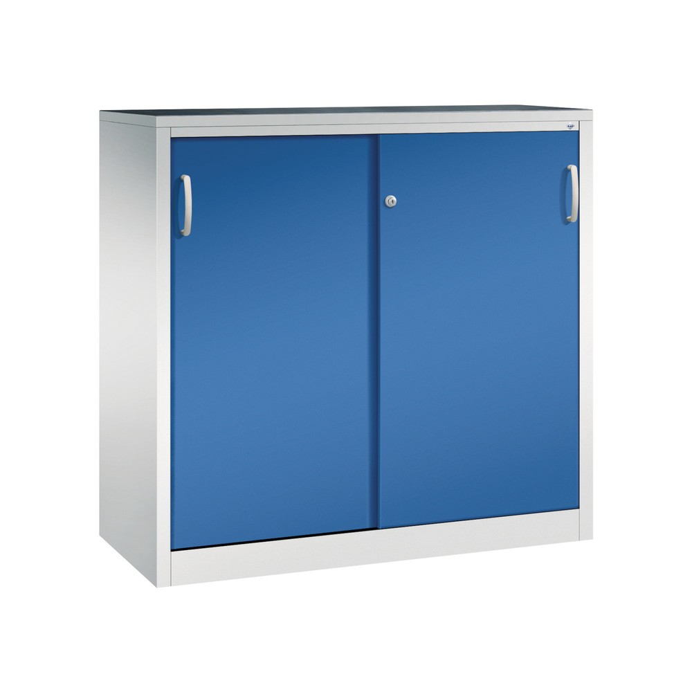 Armoire d’appoint d’atelier C+P avec 2 tablettes, H x l x P 1 200 x 1 200 x 500 mm, gris clair, bleu gentiane