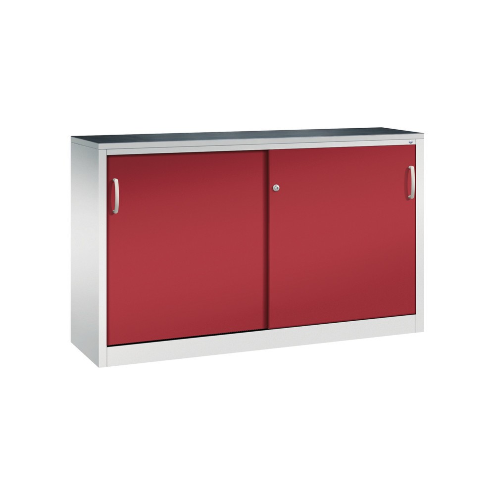 Armoire d’appoint d’atelier C+P avec 2 tablettes, H x l x P 1 000 x 1 600 x 400 mm, cloison de séparation, gris clair, rouge rubis