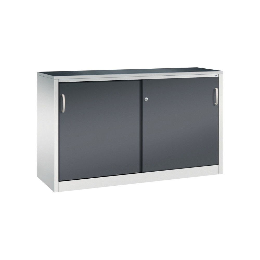 Armoire d’appoint d’atelier C+P avec 2 tablettes, H x l x P 1 000 x 1 600 x 500 mm, cloison de séparation, gris clair, gris noir