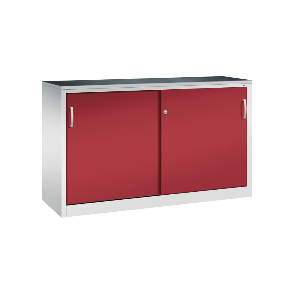 Armoire d’appoint d’atelier C+P avec 2 tablettes, H x l x P 1 000 x 1 600 x 500 mm, cloison de séparation, gris clair, rouge rubis