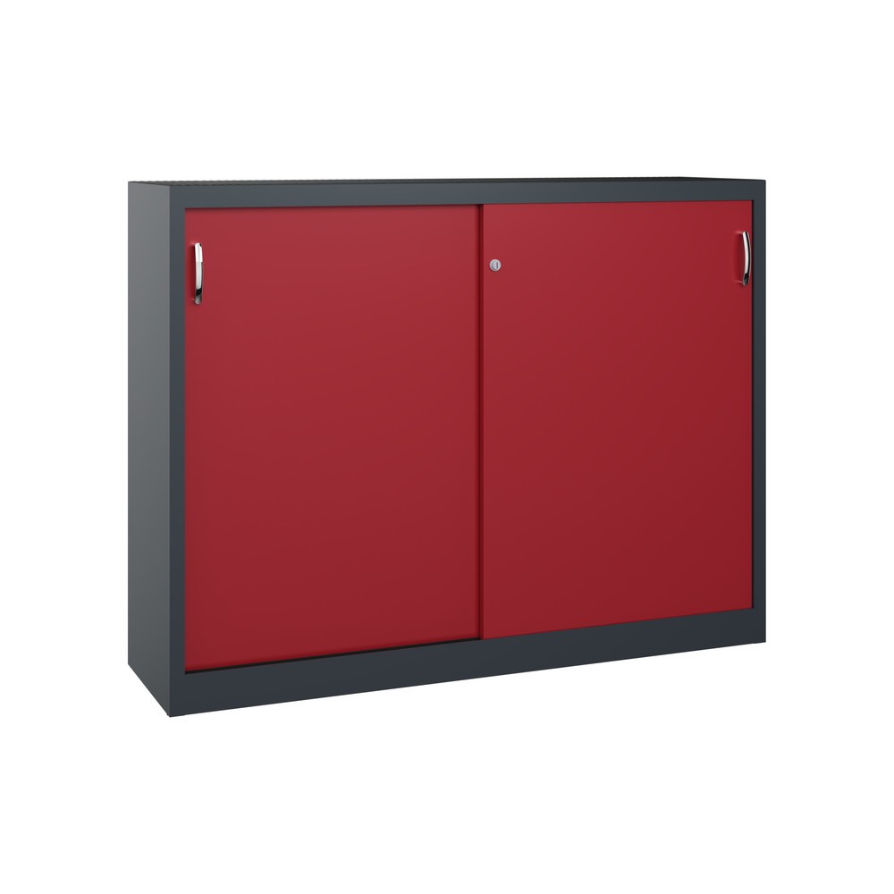 Armoire d’appoint d’atelier C+P avec 4 tablettes, H x l x P 1 200 x 1 600 x 400 mm, cloison de séparation, gris anthracite, rouge rubis