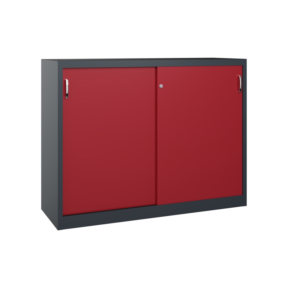 Armoire d’appoint d’atelier C+P avec 4 tablettes, H x l x P 1 200 x 1 600 x 500 mm, cloison de séparation, gris anthracite, rouge rubis