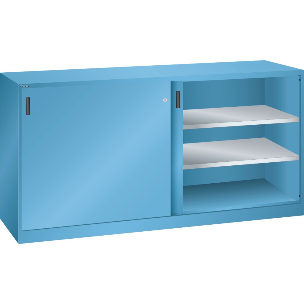 Armoire d'appoint LISTA avec portes coulissantes, (lxH) 2 000x1 000 mm, 4 étagères réglables, profondeur 500 mm, bleu clair