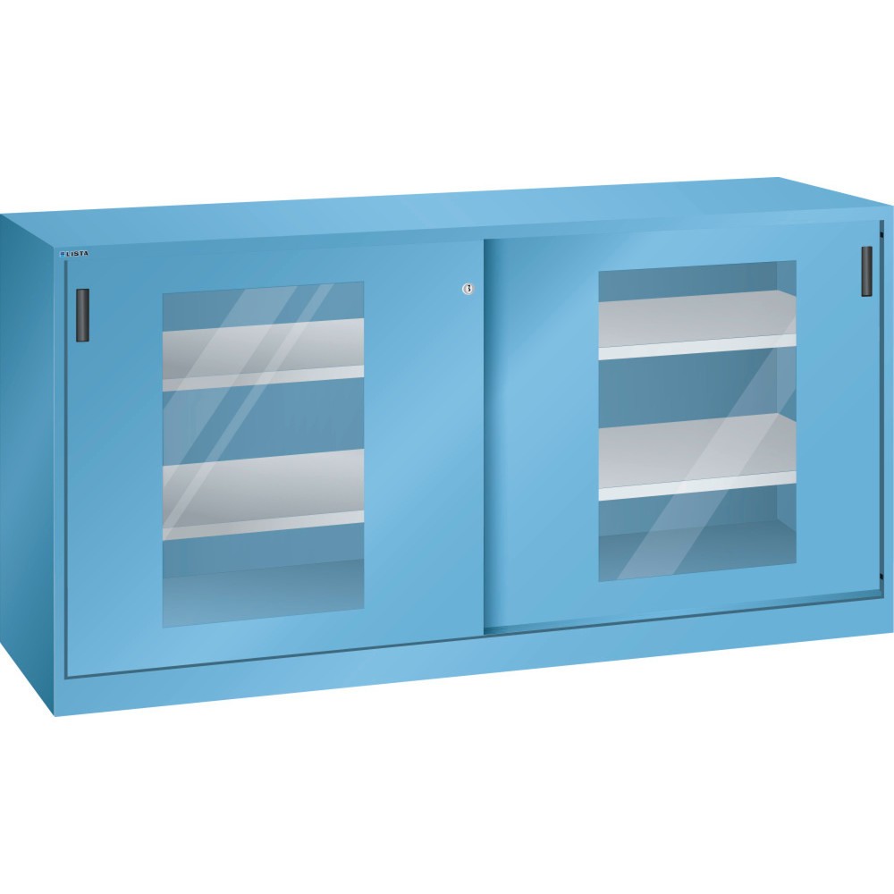 Armoire d'appoint LISTA avec portes coulissantes, (lxH) 2 000x1 000 mm, 4 étagères réglables, vitres transparentes, profondeur 400 mm, bleu clair