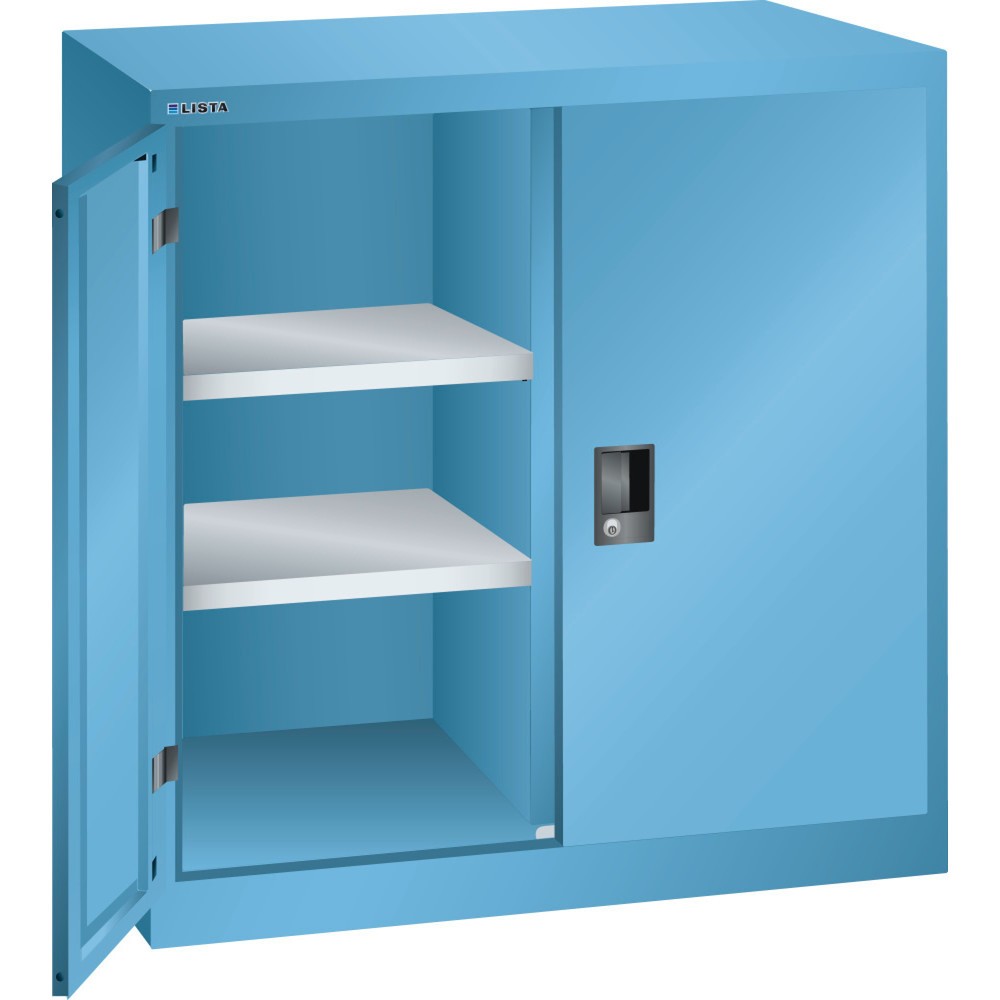 Armoire d'appoint LISTA, (lxPxH) 1 000x400x1 000 mm, 2 étagères réglables, bleu clair, KEY Lock