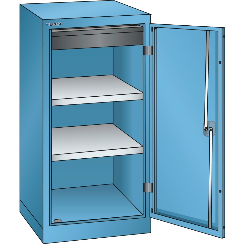 Armoire d'appoint LISTA, (lxPxH) 500x580x1 000 mm, 2 étagères réglables, 1 tiroir, bleu clair, KEY Lock